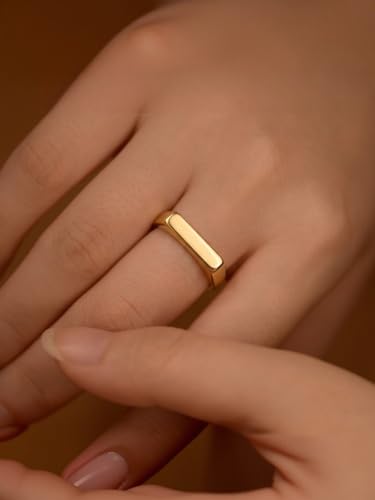 Stainless Steel Square Shape Signet Style Classical Simple Plain Wedding Engagement Statement Ring