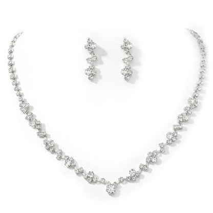 Unicra Bride Crystal Necklace Earrings Set Bridal Wedding Jewelry Sets Rhinestone Choker Necklace Costume Jewelry Set for Women and Brides - color: Silver Necklace Earrings