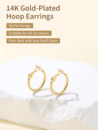 FindChic Thin Hoop Earrings for Women,Silver/Black/Gold Plated 20-100mm - color: Gold, size: 20mm