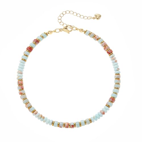 XIJIN Natural Stone Beaded Anklets for Women Handmade Beach Boho Turquoise Beads Ankle Bracelet Jewelry Gift for Her - color: P