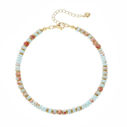 XIJIN Natural Stone Beaded Anklets for Women Handmade Beach Boho Turquoise Beads Ankle Bracelet Jewelry Gift for Her - color: P