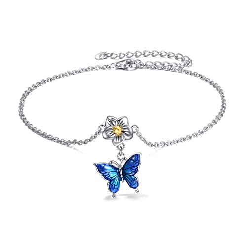 YAFEINI Anklet Bracelets for Women Girls Sterling Silver Hummingbird/Dragonfly/Butterfly Link Chain Anklets Jewelry Gifts - color: Butterfly chain anklets