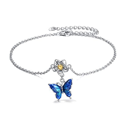 YAFEINI Anklet Bracelets for Women Girls Sterling Silver Hummingbird/Dragonfly/Butterfly Link Chain Anklets Jewelry Gifts - color: Butterfly chain anklets