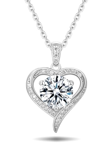 CYW Genuine Sapphire/Emerald/Ruby/Moissanite Necklace for Women, Really Authentic Solid 925 Sterling Silver, 16"/18"/20" Adjustable Chain, Anniversary Mother's Day Valentines Gift - color: Heart - White Gold, size: 6.5mm