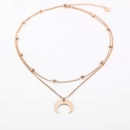 BaubleStar Crescent Pendant Necklace Layering Titanium Chain Choker for Women - color: RoseGold