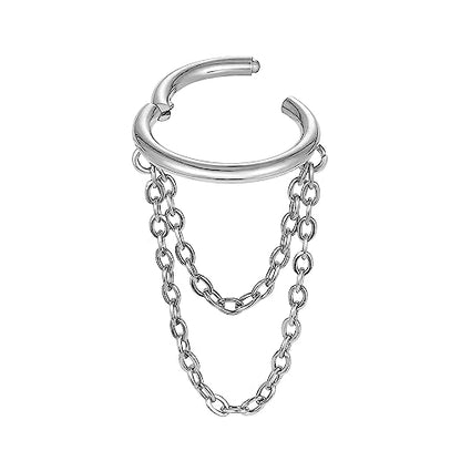 16G Titanium Cartilage Earrings Hoop 7mm 9mm Helix Piercing Jewelry with Single/Double/Triple Chains Hypoallergenic Hinged Clicker - style: polish 2 chains 7mm