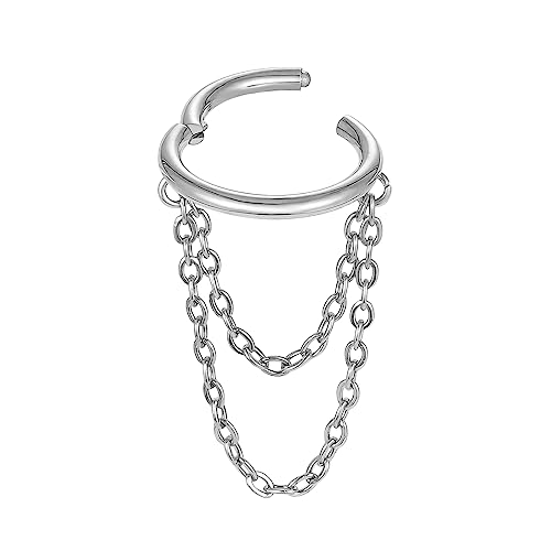 16G Titanium Cartilage Earrings Hoop 7mm 9mm Helix Piercing Jewelry with Single/Double/Triple Chains Hypoallergenic Hinged Clicker - style: polish 2 chains 9mm