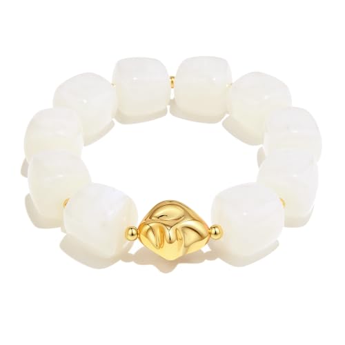 Chunky Beaded Bracelet for Women-Boho Bold Acrylic Resin Stretch Bracelets Trendy Summer Beach Elastic Bangle Vacation Jewelry Accessories - color: Style 1-Milky White