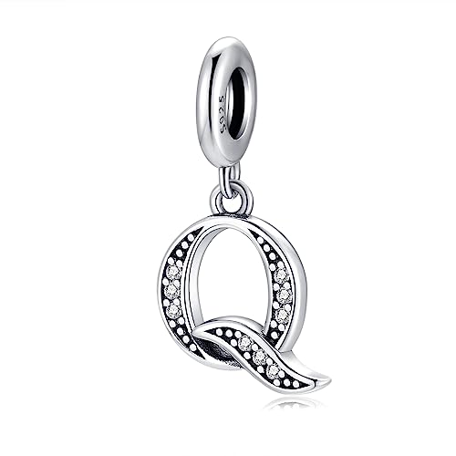 BETTY&SARAH 925 Sterling Silver Letter Charms for Bracelets and Necklace Alphabet Initial Pendant Jewelry Gift for Women - color: Pendant Q
