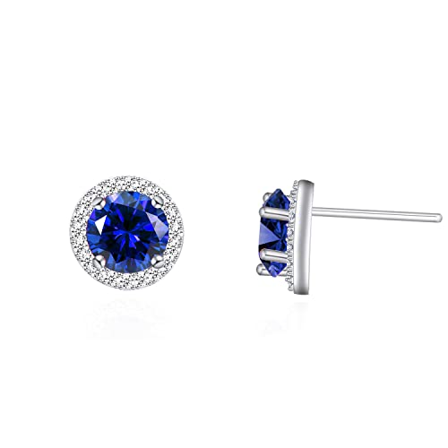 YOQUCOL Bright 8MM,10MM Cubic Zirconia Crystal Stud Earrings Round Pierced Earrings For Women - color: 8MM-Blue