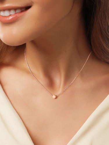 PROSILVER 925 Sterling Silver Necklace for Women Dainty Pendant Necklace | Hypoallergenic 925 Sterling Silver, Cute Small Pendant, Star/Heart/Moon/Triangle/Bar/Round Necklace Silver with Gift Box - color: 03 Rose Gold, style: 04 Round