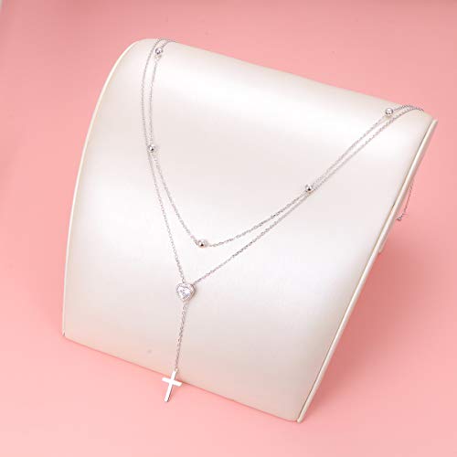 FLYOW Layered Necklace S925 Sterling Silver Y Shaped Jewelry - style: Cross Style