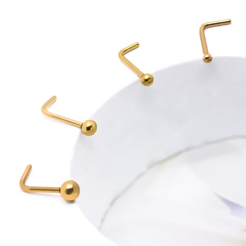 3 Pcs 14K Gold Filled Nose Studs 20G Stainless Steel Stud Nose Ring 2mm/2.5mm/3mm Round CZ L Bend Nose Stud Hypoallergenic Nose Piercing - color: gold 4