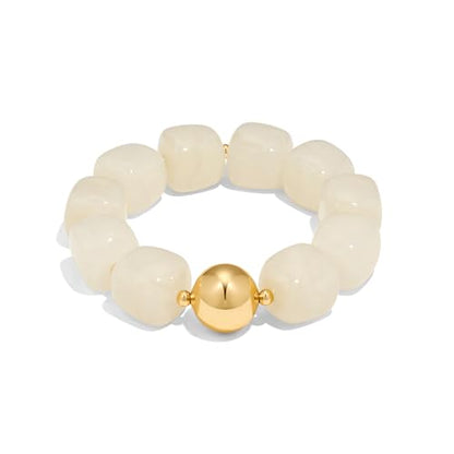 WOWORAMA Chunky Beaded Bracelets for Women Colorful Large Square Beads Bracelet Boho Acrylic Resin Stretch Bracelets Statement Chunky Bracelet Summer Jewelry - color: Square-Cream White