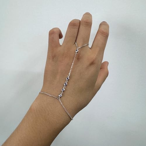 Kakikaki 925 Sterling Silver Finger Ring Bracelet Hand Chain for Women | Slave Bracelets 7" to 9" Adjustable - color: Silver, style: 5 Amethyst