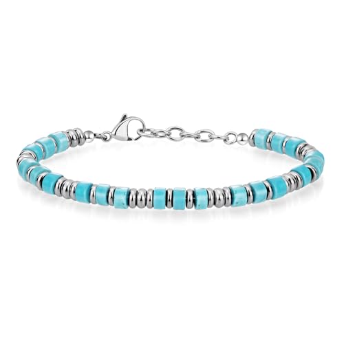 SIUMAL Mens Bracelet, Boho Stainless Steel Bracelets for Men, Beaded Bracelets, Jewelry Gifts for Husband, Father, Friends - color: Aqua Blue