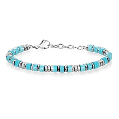 SIUMAL Mens Bracelet, Boho Stainless Steel Bracelets for Men, Beaded Bracelets, Jewelry Gifts for Husband, Father, Friends - color: Aqua Blue