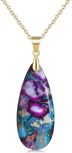 Suyi Stone Necklace for Women Teardrop Colorful Pendant Necklaces - color: Blue Gold 2