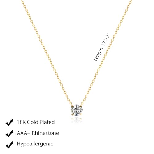 Luxval Diamond Pendant Gold Necklace for Women，Dainty 18k Gold Plated Choker Necklaces Simple Gold Jewelry Gifts for Women - color: Gold-Round CZ