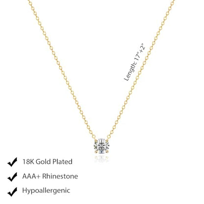 Luxval Diamond Pendant Gold Necklace for Women，Dainty 18k Gold Plated Choker Necklaces Simple Gold Jewelry Gifts for Women - color: Gold-Round CZ