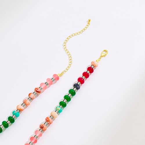 Colorful Beaded Choker Necklaces for Women | Large Natural Stone Bead, Boho Beach Necklace, Trendy Jewelry Gifts, 4 Style, 16+3 in - color: 02-Colorful-Red