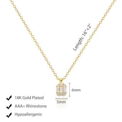 Luxval Diamond Pendant Gold Necklace for Women，Dainty 18k Gold Plated Choker Necklaces Simple Gold Jewelry Gifts for Women - color: Gold-CZ Pendant