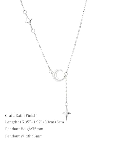 White Gold Matte Moon Star Tassel Y-Necklace Adjustable Pendant Necklace for Women Celestial Jewelry Gift for Her