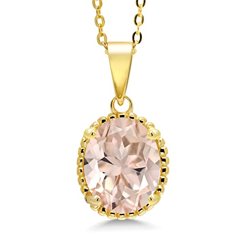 Gem Stone King 11X9MM Oval Gemstone Birthstone Pendant Necklace | 925 Sterling Silver | Solitaire Necklace For Women | With 18 Inch Chain | Fine Jewelry Gifts for Mom Women Wife Her - color: Morganite-October