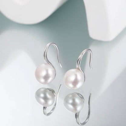 EAMTI Pearl Earrings for Women 925 Sterling Silver Freshwater Cultured Pearl Dangle Drop Earrings Hook Earrings Hypoallergenic - color: Mabe Pearl-Silver