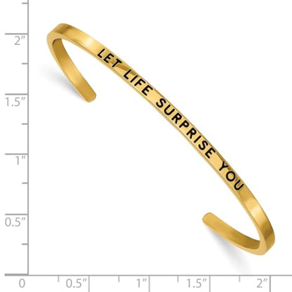 Chisel Let Life Surprise You Crystal Cuff Bangle in Yellow IP-Plated Stainless Steel