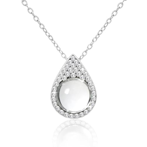 Women Trendy Faux Crystal Pendant Necklace 18K Gold/Silver Plated | CZ Halo Teardrop Drop Pendant Necklace Lightweight Fashion Jewelry Set Stackable For Wedding Daily Wear - color: White