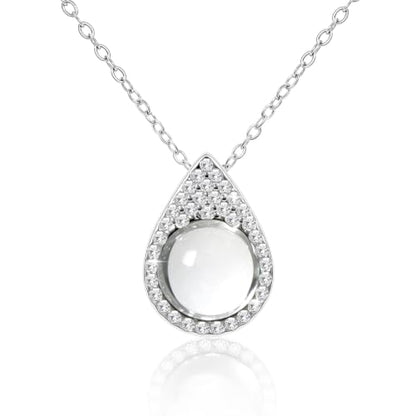 Women Trendy Faux Crystal Pendant Necklace 18K Gold/Silver Plated | CZ Halo Teardrop Drop Pendant Necklace Lightweight Fashion Jewelry Set Stackable For Wedding Daily Wear - color: White