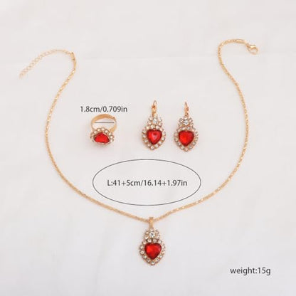 Teardrop/Heart Crystal Jewelry Set for Women, Gold Tone Rhinestone Necklace Earrings Ring Set, Wedding Bridal Prom Party Jewelry Gift - color: Black (Heart)