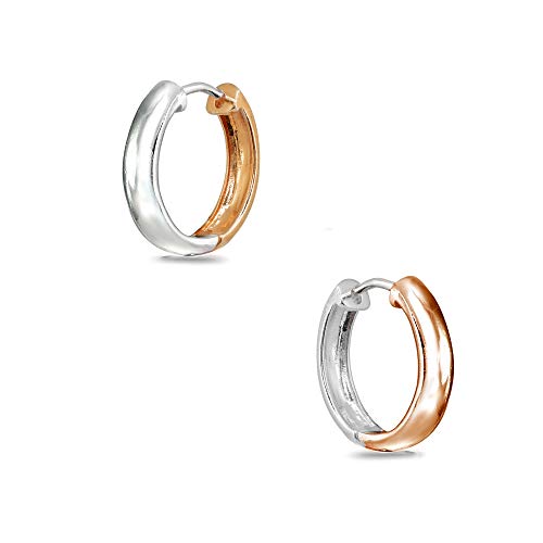 Sterling Silver 16mm Oval Small Hinged Huggie Hoop Earrings, Choose an Option - color: 4x16mm - 2-Tone Rose