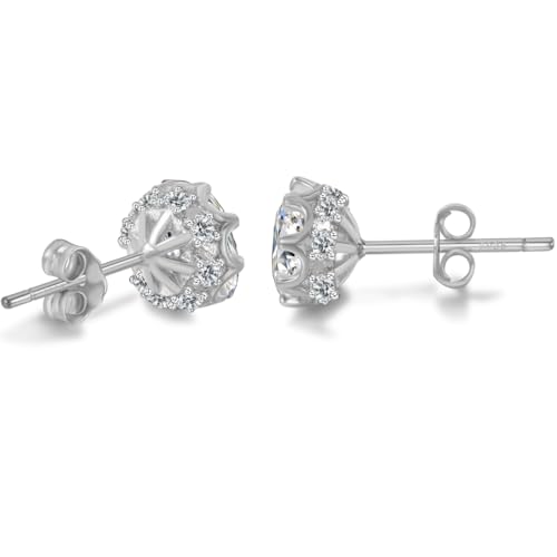 Hypoallergenic Cubic Zirconia Stud Earrings for Women & Men 24K Gold Plated Sterling Silver Post, CZ Simulated Diamond Halo Studs Sensitive Ear Friendly Gift (ED-31) - color: White Gold 03