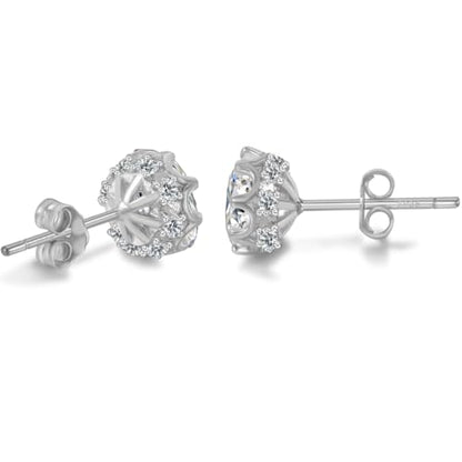 Hypoallergenic Cubic Zirconia Stud Earrings for Women & Men 24K Gold Plated Sterling Silver Post, CZ Simulated Diamond Halo Studs Sensitive Ear Friendly Gift (ED-31) - color: White Gold 03