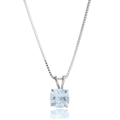 MAX + STONE 925 Sterling Silver Cushion Cut Birthstone Necklace for Women | 6mm Hypoallergenic Solitaire Necklace | Gemstone Pendant Necklaces with 18 inch Box Chain - color: Aquamarine