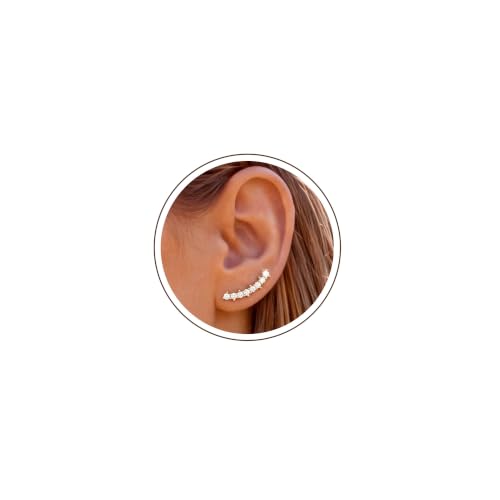 Ear Climber Earrings for Women, 14K Gold Plated/Silver Plated | Crawler Earrings Pierced with Cubic Zirconia, Hypoallergenic Cluster Stud Tragus Conch Daith Cartilage Jewelry Gift for Daily - color: Gold-5