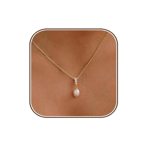 Pearl Necklaces for Women,Dainty Gold Pendant Necklaces Waterproof Jewelry | 14K Gold Plated Pearl Necklaces,Dainty Elegant Wedding Necklace,Small Cute Adjustable Minimalist Necklace,Non Tarnish Jewelry - color: GOLD-4