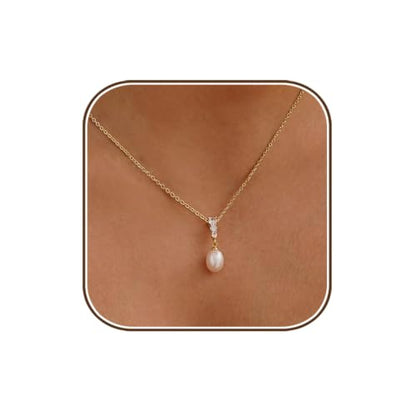Pearl Necklaces for Women,Dainty Gold Pendant Necklaces Waterproof Jewelry | 14K Gold Plated Pearl Necklaces,Dainty Elegant Wedding Necklace,Small Cute Adjustable Minimalist Necklace,Non Tarnish Jewelry - color: GOLD-4