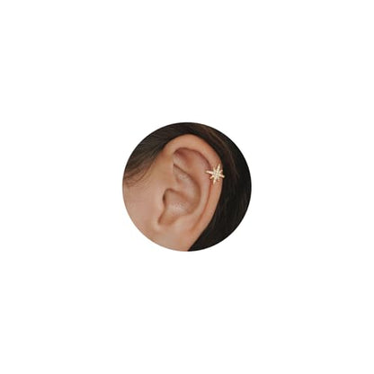 Star 14K Gold Plated Ear Cuff Earrings for Women Non Piercing, Dainty Silver Plated Clip on Cartilage Ear Cuff Non Pierced Trendy CZ Northstar Starburst Sparkling Climber Clawer Earring Jewelry - style: Starburst-Gold