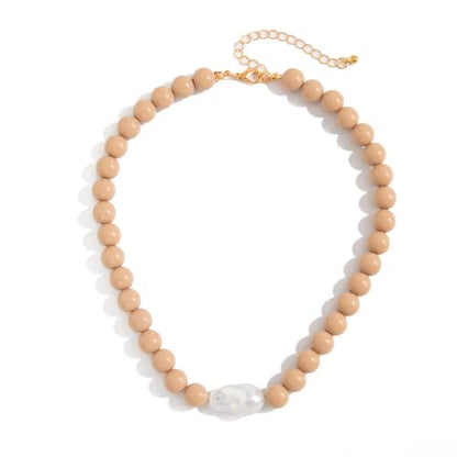 Colorful Faux Baroque Pearl Resin Beaded Choker Necklace Summer Tropical Jewelry for Women - color: Khaki