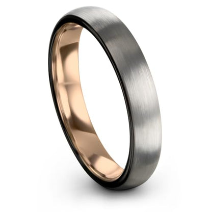 Tungsten Wedding Band Ring 10mm 8mm 6mm 4mm for Men Women 18k Rose Gold Plated Dome Black Grey Brushed Polished - color: 2 Rose Gold Black Grey Tungsten