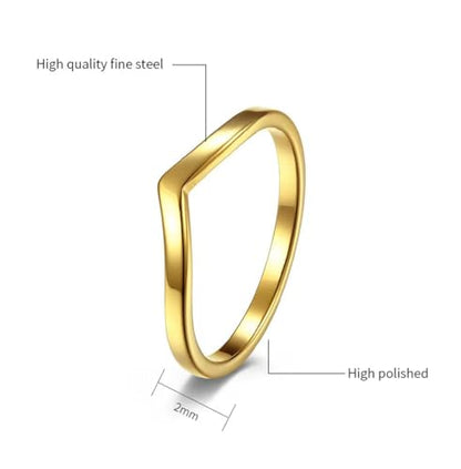 CCBFY Stainless Steel V Shaped Wedding Band Engagement Promise Ring for Women Pointed Chevron Classical Simple Plain Statement Ring - color: Gold