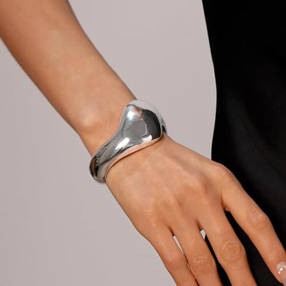 Chunky Cuff Bracelets for Women Wide Gold/Silver Cuffs Bangle Hollow Out Adjustable Bracelets Punk Vintage Jewelry - style: U-Silver C