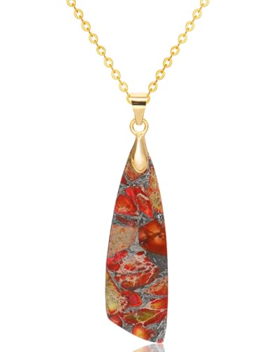 Nature Stone Necklaces for Women Boho Pendant Necklace 18K Gold Chain Necklaces - color: Orange Gold