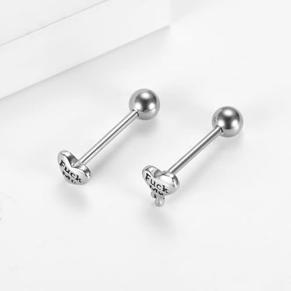 14G Stainless Steel Heart Tongue Rings Statement Lettering Tongue Barbell Tongue Piercing Jewelry (Style 1)
