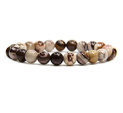Angelstones Gemstones 8mm Round Beads Healing Crystal Bracelet for women | Natural Gemstone, Handmade Gifts for Women, Healing Crystal Round Beaded Stretch Bracelets, Unisex Jewelry for Women and Men - color: African Zebra Jasper