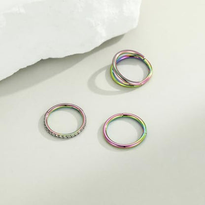 FUNLMO 3Pcs Nose Rings Double Hoop Nose Ring Conch Daith Tragus Helix Rook Piercing Jewelry Surgical Steel Cartilage Earring Conch Hoop Earring Septum Jewelry Lip Ring - color: Style 1: Rainbow