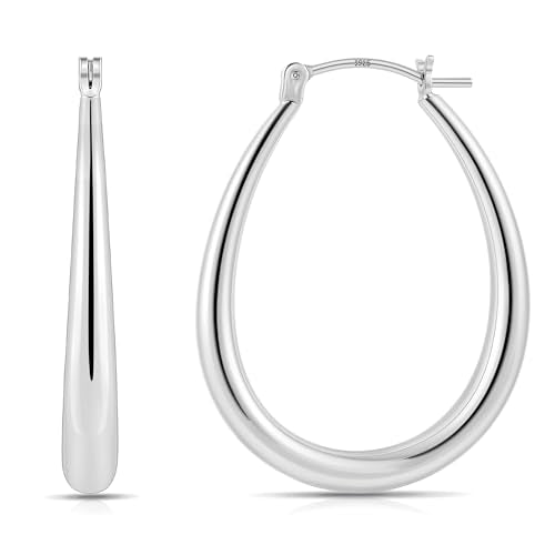 Gacimy Chunky Hoop Earrings for Women, 14K Gold Plated Oval Hoop Earrings with 925 Sterling Silver Post - color: Silver, size: 30mm